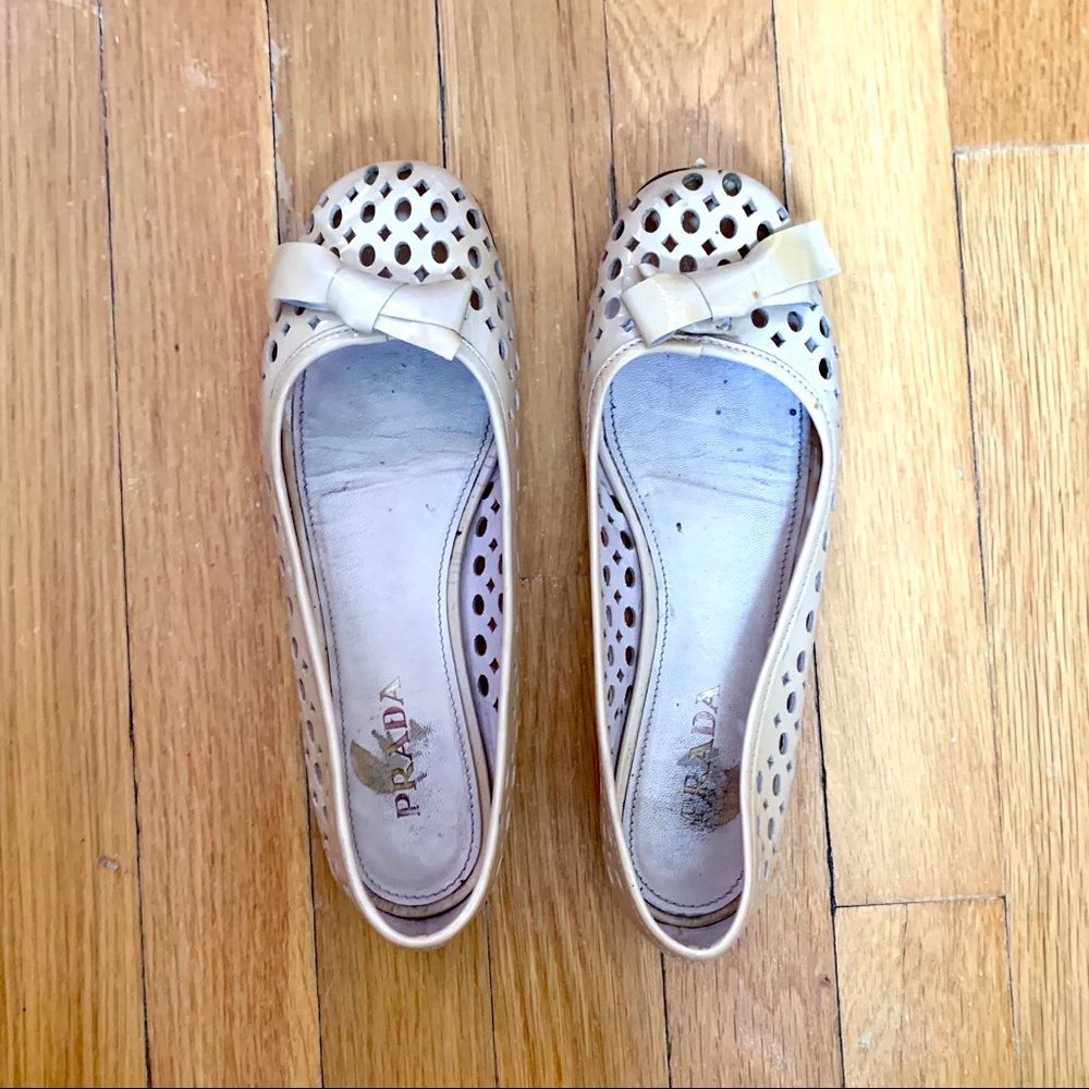 Prada Nude Patent Leather Flats, Size 7